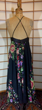 Load image into Gallery viewer, 70s Maxi Dress Floral Spring Full Length Dress Full Skirt Black Low Cut