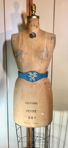 Turquoise Blue Suede Henryks Bijoux Made in Austria Cinch Belt 80s 90s Art Deco Style Jeweled Couture Crystals  Up to 28"