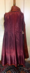 Women's Vintage Coat- 70s Red Leather Trench Brown Suede Inserts Fit Flare Avant Gard Sleek Soft Buttery Leather M/L