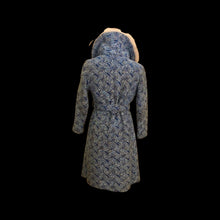 Load image into Gallery viewer, 60’s 70’s Blue Carpet Coat Needlepoint Tapestry with Norwegian Fox Fur Belted