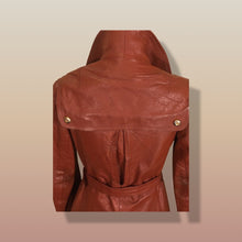 Load image into Gallery viewer, 70’s Butterscotch Leather Trench Coat with Gold Detail Made in Israel