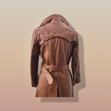 Load image into Gallery viewer, 70’s Vintage Leather Trench Spy Coat Montgomery Ward Tannery