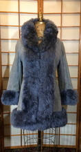 Load image into Gallery viewer, Suede Shearling Lamb Coat Grey-- Leather Tuxedo Lamb Fur Trim S/M Russian Princess Hippy Boho Princess Afghan