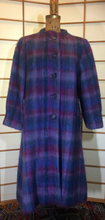 Load image into Gallery viewer, 70s 80s Mohair Plaid Purple Blue Pink Coat with Matching Scarf M/L