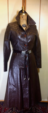 Load image into Gallery viewer, 70s Leather Trench Spy Coat Fit and Flare Princess Brown XS/S Duster Hippy Hipster Boho Chic Duster