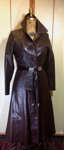 70s Leather Trench Spy Coat Fit and Flare Princess Brown XS/S Duster Hippy Hipster Boho Chic Duster