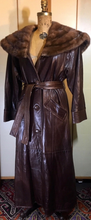 Load image into Gallery viewer, 70s 80s Full Length Leather Trench with Full Extra Wide Mink Collar Butter Soft Leather Neiman Marcus M/L Flexible Size Princess