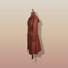 Load image into Gallery viewer, 70’s Butterscotch Leather Trench Coat with Gold Detail Made in Israel