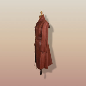 70’s Butterscotch Leather Trench Coat with Gold Detail Made in Israel