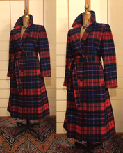 Load image into Gallery viewer, Vintage 70s Pure Wool Pendleton Red and Back Plaid Tartan Coat Belted Fit and Flare Career Fall Winter Evening