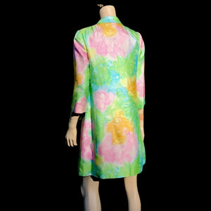 60’s Shift Dress and Coat Set by I. Magnin Pastel Floral Pink Blue Crystal Buttons