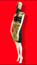 Load image into Gallery viewer, 60’s Silky Set Shift Dress Marching Scarf Navy Gold