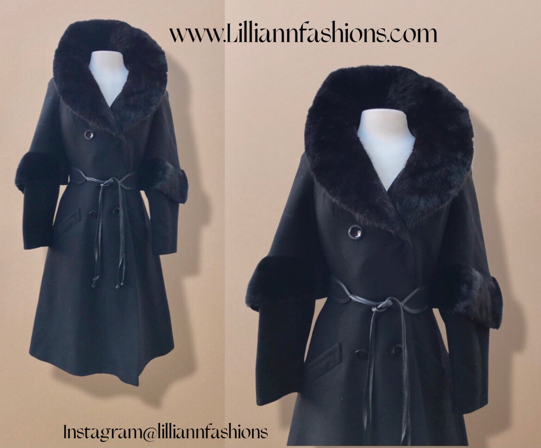 60’s does 30’s Vintage Black Pure Wool Princess and Mink Coat