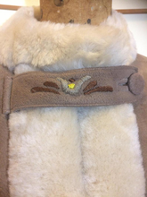 Load image into Gallery viewer, Embroidered Suede Shearling Coat Afghan Sheepskin Leather Camel Coat Penny Lane Almost Famous Coat M/L