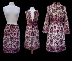 Authentic Anne Klein Vintage 60’s Tapestry Ensemble Coat Skirt Vest Featured in Mad Men