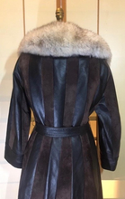 Load image into Gallery viewer, Vintage Coat- 70s Leather Suede Trench Silver Fox Fur Princess Spy M/L