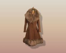 Load image into Gallery viewer, 60’s Caramel Lilli Ann Shearling Fit and Flare Princess Coat with Belt Clutch Purse Set Beaded