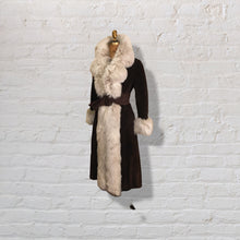 Load image into Gallery viewer, 70’s Vintage Mahogany Suede Fox Fur Tuxedo Coat