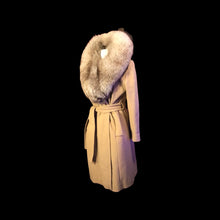 Load image into Gallery viewer, Camel Beige Tan Wrap Coat with Silver Fox Collar