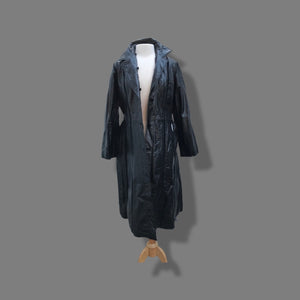 Black Montgomery Ward Leather Spy Trench with Suede Inserts