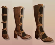 Load image into Gallery viewer, 60’s 70’s Suede and Leather Gladiator Boots with Gold Buckle Hardware Rare Size 7-8.5