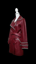 Load image into Gallery viewer, Red Bergundy Maroon Coat Trench Spy Leather  houndstooth