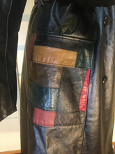 Load image into Gallery viewer, 70s Leather Coat l Patchwork Fit Flare S/M Trench Spy Boho Chic Mosaic