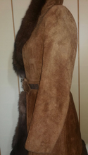 Load image into Gallery viewer, 70s Suede Fur Fit an Flare Coat Distressed Leather Almost Famous Penny Lane Hippy Russian Princess Small S