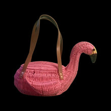 Load image into Gallery viewer, Flamingo Deadstock Wicker Coral Pink Weaved Bag with Leather Strap Basket Purse Picnic Basket