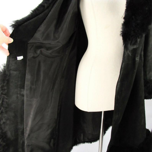 Black Suede 70s Shearling Leather Penny Lane Coat Almost Famous S/M Mid Length Boho Goth Hippy Princess