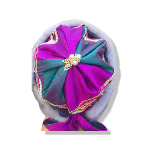 Himalayan Hat Sapphire Mink in raw silk Pink Blue Embroidered Gift Fall Winter