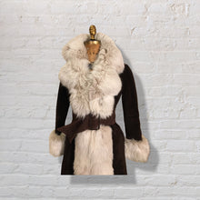 Load image into Gallery viewer, 70’s Vintage Mahogany Suede Fox Fur Tuxedo Coat