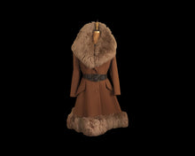 Load image into Gallery viewer, 60’s Caramel Lilli Ann Shearling Fit and Flare Princess Coat with Belt Clutch Purse Set Beaded