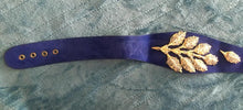 Load image into Gallery viewer, Glam 80s Belt- Elegant Swarovski Austrian Crystal and Pearl Leaf Design Cinch Royal Blue Suede Waist 29"-31"