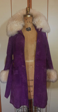 Load image into Gallery viewer, 70S Purple Leather Suede Shearling Lamb Coat Princess Belted S Penny Lane Almost Famous Hippy Princess Boho