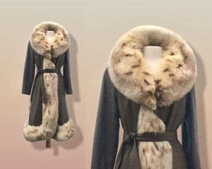 70’s Leather Spotted Fox Fur Wrap Boho Princess Coat