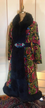 Load image into Gallery viewer, 60s Tapestry Carpet Coat Needlepoint Embroidered Shearling Russian Princess Coat M/L Festive Winter