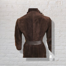 Load image into Gallery viewer, 70’s Vintage Mahogany Suede Fox Fur Tuxedo Coat