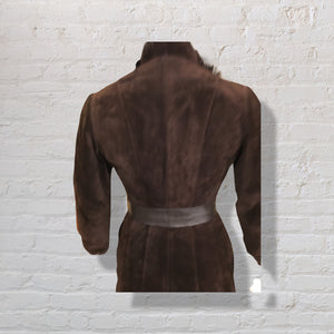 70’s Vintage Mahogany Suede Fox Fur Tuxedo Coat