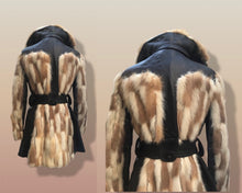 Load image into Gallery viewer, Mosaic mink and Leather in Cappuccino Cream and Chocolate Belted Patchwork Vintage 60’s Coat Jacket
