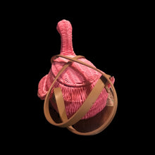Load image into Gallery viewer, Flamingo Deadstock Wicker Coral Pink Weaved Bag with Leather Strap Basket Purse Picnic Basket