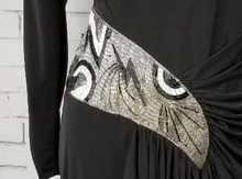 Load image into Gallery viewer, Vintage 80 40s Art Deco Dress Film Noir Art Deco Inspired Black Hand Beaded Backless Asian Inspired DRESS S Prom Cocktail