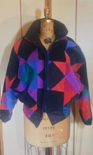 Load image into Gallery viewer, 80s 90s Suede Geometric Patchwork Leather Short Jacket Coat Harlequin Rainbow Purple S/M/L