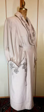 Load image into Gallery viewer, Film Noir Lantern Sleeve Balloon Pleated Sleeves Fit Flare Cashmere Wool Cream Embroidered Floral Coat Robe Made in Paris S Ingrid Bergman