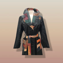 Load image into Gallery viewer, 70’s Black Patchwork Leather Trench Coat Spy