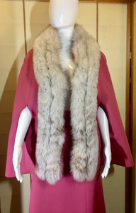 Lilli Ann Pink Cape Skirt Set/ Norwegian Fox Fur S/M Mod 60s