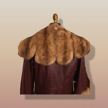 Load image into Gallery viewer, Reserved- Massive Sable Collar and Ultra Soft Bergundy Maroon Leather Feather Light Coat