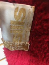 Load image into Gallery viewer, 60s 70s Red Leather Fur Trim Bonnie Cashin Saks Fifth Ave Hardware Buckle Large Extra Large Trench Coat Swing Plus Size Oversized