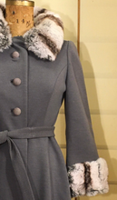 Load image into Gallery viewer, Vintage Coat Gray 60s Lilli Ann Wool with Soft Fur Trim, Classic Princess Style Fit Flare Career or Evening Out