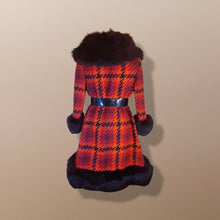 Load image into Gallery viewer, 60’s Scottish Knit Plaid Red LIlli Ann Coat with Fox Fur Trim